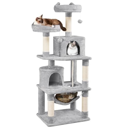 Yaheetech Rascador para Gatos de 158 cm Grande Arbol para Gatos Adultos Torre de Gatos Casita Juego para Mascota Gris Claro