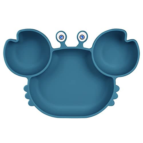 Vicloon Platos de Silicona, Platos de Bebé con Ventosa, Platos de Alimentación para Niños, Placa Dividida de Entrenamiento, Antideslizantes, Sin BPA, para Lavavajillas Microondas-Azul