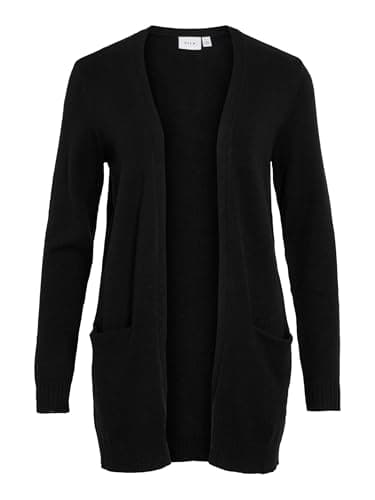 Vila Clothes Viril L/s Open Knit Cardigan-Noos, Chaqueta Punto Mujer, Negro (Black), 38 (Talla del Fabricante: Medium)