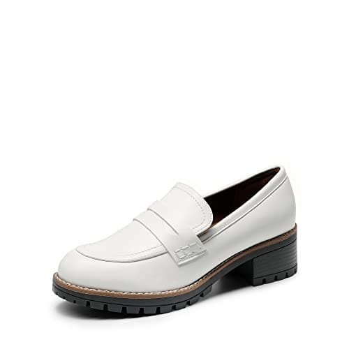 DREAM PAIRS Mocasines Mujer Tacon de Plataforma Zapatos Tacon Bajo Comodos Elegantes y para Trabajo,Size 36.5,Blanco-PU,SDLS2319W