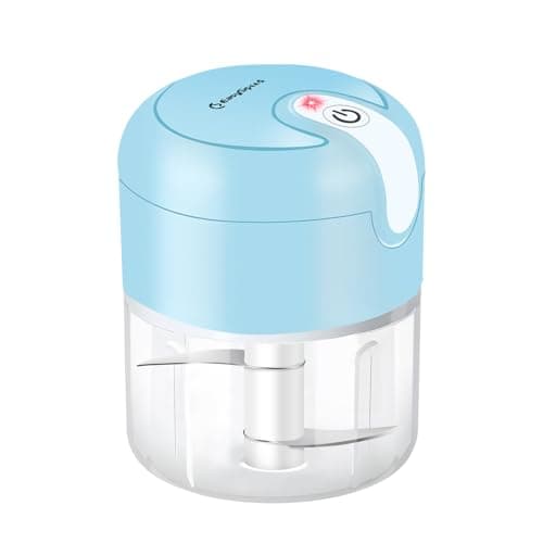 Mini picador eléctrico de alimentos, Recargable USB Type-C, Capacidad 250 ml, 3 Cuchillas Acero Inoxidable, Batería recargable, utilizado para cebolla, ajo, carne, vegetal, puré alimentos (Azul)
