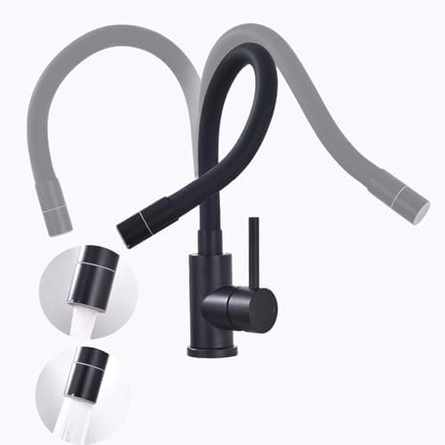 Fandipitous Grifo de cocina flexible negro, grifo de cocina de acero inoxidable con 2 tipos de chorro, grifo de alta presión, giratorio 360°, grifo mezclador de cocina con ahorro de agua