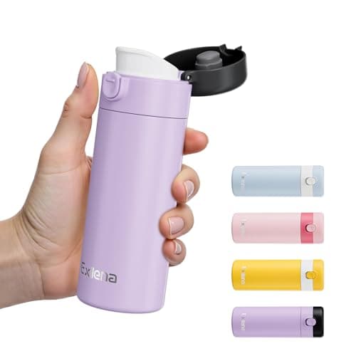 Exllena Botella Térmica Pequeña 220ml con Tapa Abatible de Un Solo Toque – Termo Pequeño, Diseño Compacto, 100% Antifugas, Ideal para Café, Leche o Bebidas Frías(Violeta/Negro)