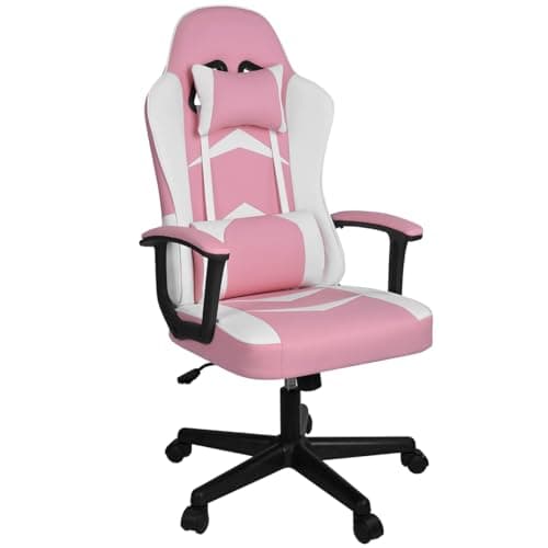 Silla Gaming Ergonómica Reclinable con Cojín Lumbar y Cervical | Respaldo Alto Acolchado | Altura ajustable | Ruedas Giratorias 360° y Reposabrazos | Ideal Ordenador, Oficina, Videojuego o Escritorio