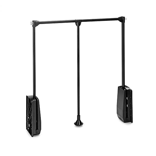 Emuca - Barra de armario abatible, perchero basculante, colgador abatible para armario, anchura regulable 830-1150mm, acabado negro