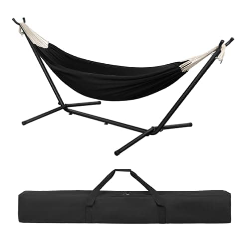Laneetal Hamaca Jardín Tumbonas, Hamaca para 2 Personas con Soporte Metálico, Capacidad 250 kg, con Bolsa de Transporte, para Terraza, Jardín y Piscina, 280x106x100 cm (Antracita, 280x106x100 cm)