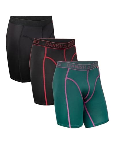 DANISH ENDURANCE Calzoncillos Hombre Boxer Deportivos, Ajustados y Transpirables, Pack de 3, MC (1x Negro, 1x Negro/Rojo, 1x Verde) Pierna Larga, M