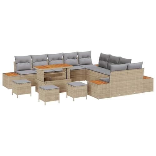 vidaXL Conjunto de sofás de jardín con cojín 14 pcs Beige Poliratán, Conjunto de Sofás de Jardín, Moderno, Ligero, Resistente a Climas, Madera de Acacia, Vida Exterior, Sala Familiar