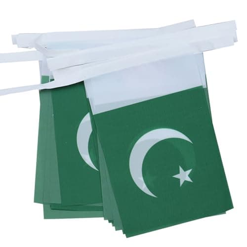 AZ FLAG Guirnalda 6 Metros, 20 Banderas de Pakistán 21x15 cm, Bandera Pakistaní 15 x 21 cm - Banderines