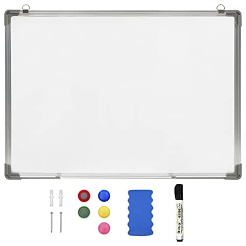 vidaXL Pizarra Magnética de Borrado Pared Notas Encerado Tablero Pizarrón Educación Casa Oficina para Rotuladores en Seco Acero Blanco 90x60 cm
