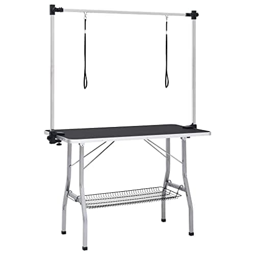 vidaXL Mesa de Aseo Ajustable para Perros con 2 Lazos y Cesta Belleza Canina Baño Mesita Gatos Mascotas Plegable Altura Ajustable Robusta Estable