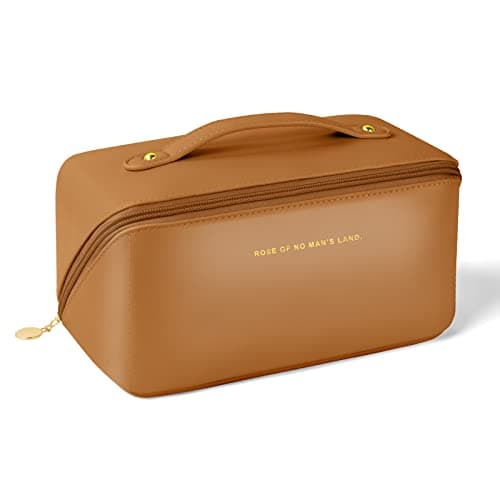 Aucuu Bolsa de Cosméticos de Viaje de Gran Capacidad, Bolsa de Maquillaje de PU Primera Calidad Multifuncional y Portátil con Asa y Cremallera, para Viajes, Baño