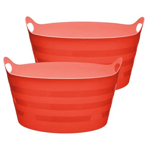 Garronda Pack de 2 Capazo Flexible 15 L para Hogar y Jardín - Cubo Plástico Multiusos con Asas, Cesta, Espuertas de Goma, Barreño Resistente para Albañilería, Limpieza y Transporte GD-0183 (Rojo)