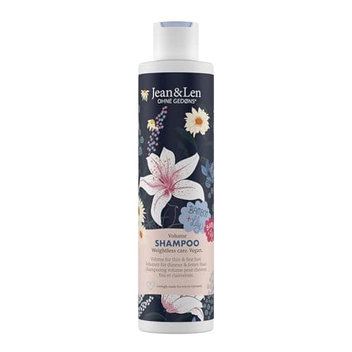 Jean & Len Champú Volumen Bambú & Lirio, para cabellos finos y delgados, da volumen y brillo, fragancia floral, sin parabenos ni siliconas, vegano, 300 ml