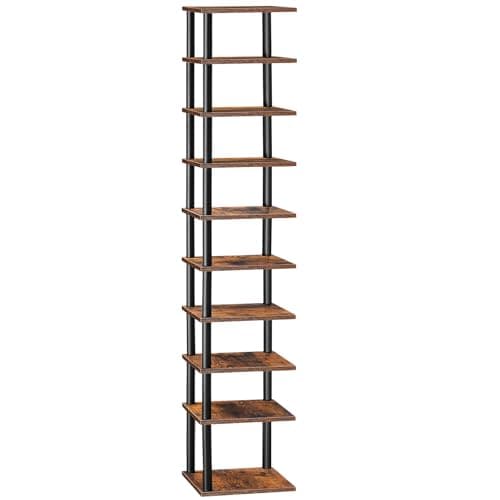 HOOBRO Estantería para Zapatos, Estante Zapatero de 10 Niveles, Organizador de Zapatos, para Entrada, Vestíbulo, Sala de Estar, Dormitorio, Marrón Rústico y Negro EBF32XJ01