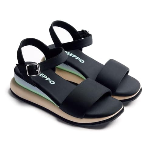 Gioseppo ZARIA - Sandalias Deportivas con Cuña para Mujer, Comodidad y Estilo, Acentos de Color y Cierres Ajustables en el Tobillo, Color Negro, Talla 36