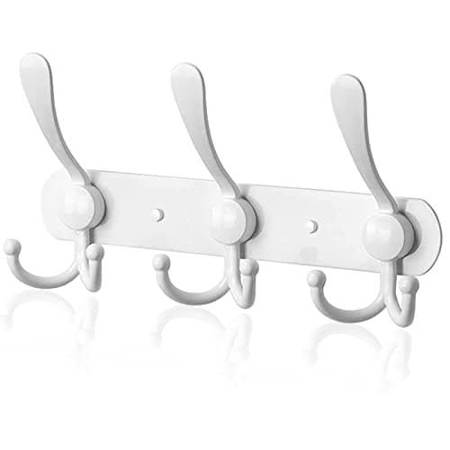 LYLIN Perchero de Pared, Perchas de Acero Inoxidable Montaje en Pared, Ganchos de Perchero para Dormitorio Baño y Cocina (9 Gancho, 1Pcs, Blanco)