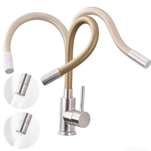 Fandipitous Grifo de cocina de alta presión con caño flexible, grifo mezclador para fregadero de cocina, giratorio 360°, dorado