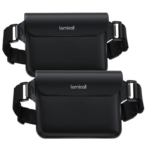 Lamicall IPX8 Bolsa Impermeable - [2 Piezas] Riñonera Impermeable con Correa de Cinturón Elástico Ajustable, Bolsa Impermeable para Playa, Natación, Pesca, Campamento, Kayak, hasta 8.7"