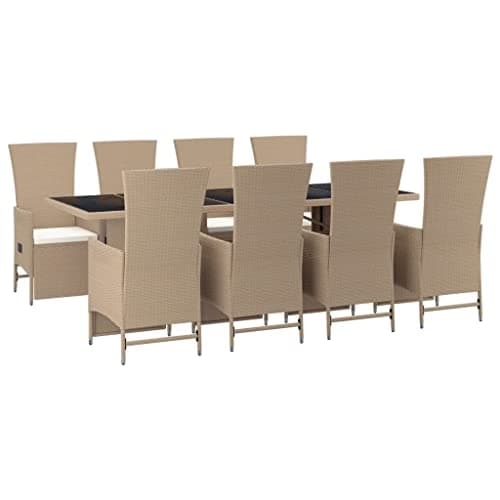 vidaXL Set Comedor de jardín 9 pzas con Cojines ratán sintético Beige