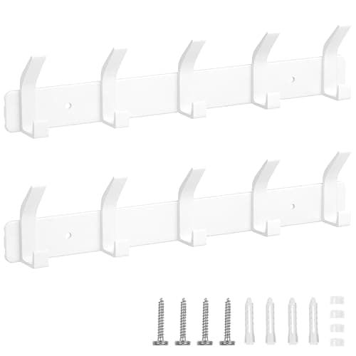 Eucomir Percheros Pared, 2 Piezas Perchero De Pared Inoxidable con 5 Ganchos, Coat Hooks Blanco Adecuado Para Cocina, Dormitorio, Baño, Oficina, Blanco Perla