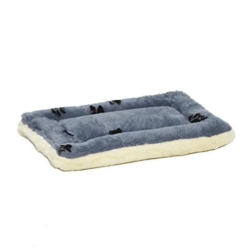 MidWest Homes for Pets QuietTime - Cama reversible para mascotas, estampado de patas, XXS, piel sintética suave y forro polar, 46 cm, para perros y gatos pequeños, lavable a máquina, azul y crema