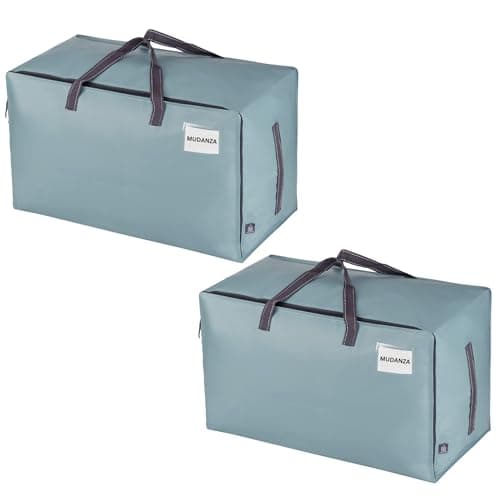 VENO – Lote de 2 bolsas de almacenamiento grandes con tapa y asas reforzadas, cajas de 102 l, resistentes para almacenamiento de ropa y viajes, bolsa de ropa (azul claro, 2)
