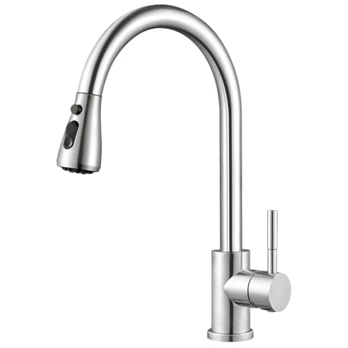 SURFOU Grifo Cocina Extraíble 360° Giratorio, 2+1 Modos de Agua Caliente y Fría, Monomando Acero Inoxidable, Alta Presión, Fácil de Instalar y Duradero