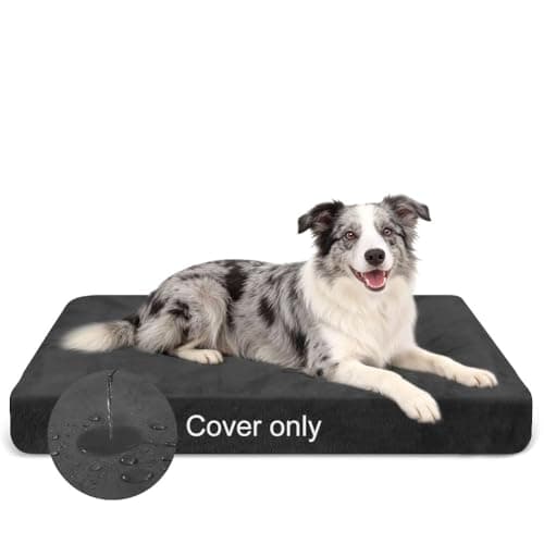 DUJUIKE 100% Impermeable Funda de Cama para Perro, Funda de colchón de Terciopelo para Perros, Peluche Suave，Funda de Repuesto para Cama de Mascota Lavable y extraíble，con Banda elástica (Negro,S)