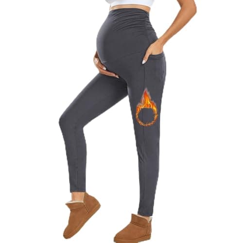 Farrobor Leggins Premama con Bolsillos Ropa Embarazada Mujer Pantalones Premama Cintura Alta Mallas Maternidad Elasticos