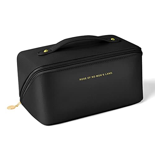 Aucuu Bolsa de Cosméticos de Gran Capacidad, Bolsa de Maquillaje de PU con Asa y Cremallera, Bolsa de Lavado de Viaje Multifuncional y Portátil, para Baño-Negro clásico