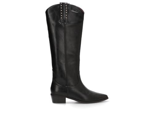 Etika Botas Altas Camperas para Mujer, Bota de Caña Alta (39cm) Estilo Cowboy con Tacón Bajo de 4cm y Cremallera, Modelo 110552 Negro - 38