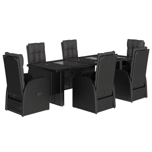 vidaXL Set de Comedor de jardín 7 pzas y Cojines ratán sintético Negro