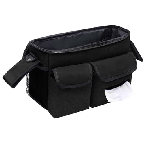 Eclove Bolso Silla Paseo Bebe, Universal Organizador para Cochecito, con Portavasos, Bolsa Desmontable para Correa,Almacenamiento Grande,Se Adapta a la Mayoría de Los Cochecitos,Negro