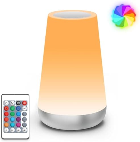 Auxmir Lámparas de Mesita de Noche, Recargable 2500mAh con USB, Luz Nocturna LED sin Cable, Control Remoto y Táctil, Temporizador, 13 Colores de Luz, para Dormitorio Quitamiedos, Plata