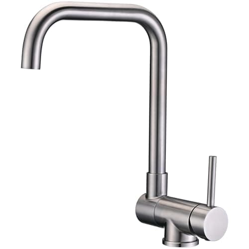 Grifo Cocina Abatible, BuntHaus Grifo de Fregadero Plegable Giratorio 360°, Grifo Cocina Bajo Ventana de Acero Inoxidable, Mezclador de Fregadero de Cocina en Acero Inoxidable 304