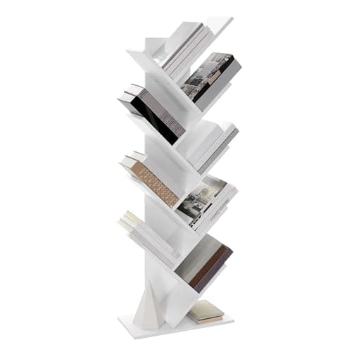 VASAGLE Librería en Forma de Árbol, Biblioteca de 9 Niveles, Ahorro de Espacio, Estantería Vertical, para Dormitorio, Sala de Estar, Estudio, Oficina, Blanco Nube LBC11WTV1