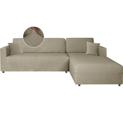 Ystyle Funda Sofa Chaise Longue Ajustables, Cubre Sofa Chaise Longue Izquierdo Derecho, 2 Piezas Protector Sofa Elasticas ChaiseLongue, Funda Sofa L (1 Plaza+2 Plazas, Caqui)