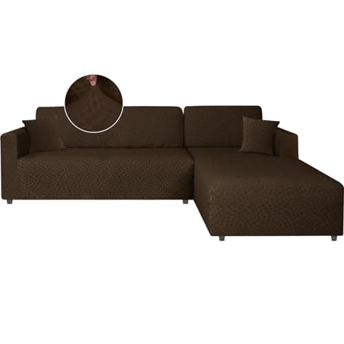 Ystyle Funda Sofa Chaise Longue Ajustables, Cubre Sofa Chaise Longue Izquierdo Derecho, 2 Piezas Protector Sofa Elasticas ChaiseLongue, Funda Sofa L (1 Plaza+2 Plazas, Café)