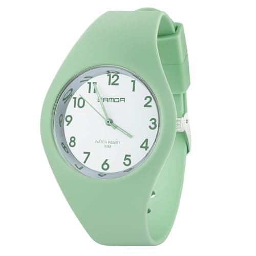 AOOSU Relojes para Mujer, Relojes de Pulsera de Cuarzo analógico para Mujer con Suave Correa de Silicona Esfera Grande Resistente al Agua Fácil de Leer Regalo para Mujeres y Niñas -Verde Matcha