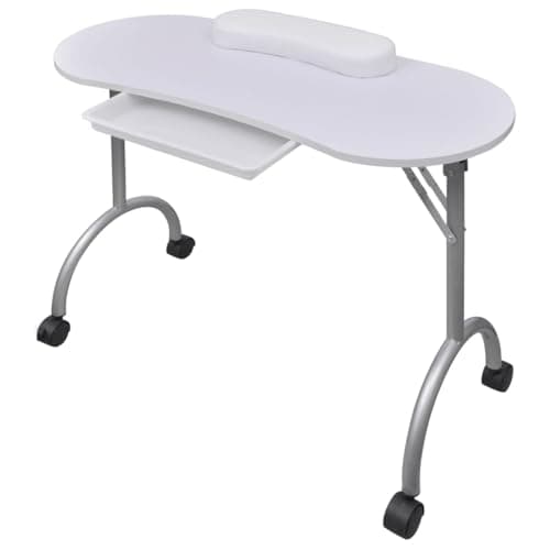 vidaXL Mesa de Manicura Plegable de Ruedas Blanco Mueble Salón de Belleza Uñas