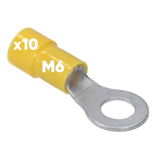 Kalitec RKSGM6 - Terminales de cable de anillo (10 unidades, 4-6 mm², aislados, M6, amarillo, cobre, cuello de PVC, para conectar cables o hebras, terminales de cable, conectores de cable, protege