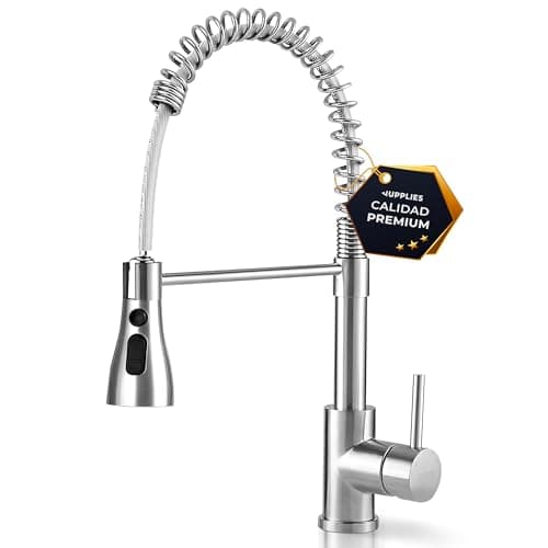 JUPPLIES Grifo Cocina Extraible Profesional – Acero Inoxidable, 360°, Diseño con Resorte, 2 Modos de Agua, Grifo Fregadero Cocina Extraíble, Fácil Instalación, Grifos Cocina Modernos