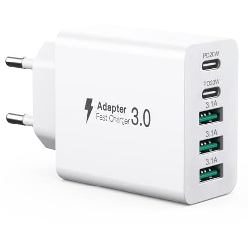 Cargador USB C 50W, Cargador múltiple Puertos con【2 USBC y 3 USBA】,Cargador de Pared Corriente USB, Adaptador de Corriente Fast Charge PD 3.0 Compatible con iPhone 12/13/14/15/Samsung/tabletas