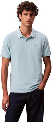Calvin Klein Polo manga corta Hombre Monogram Pique de algodón, Azul (Stratosphere), XS