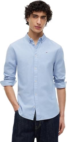 Tommy Jeans Tjm Slim Stretch Oxford Shirt Dm0dm09594 Camisa de manga larga, Azul (Perfume Blue), M Hombre