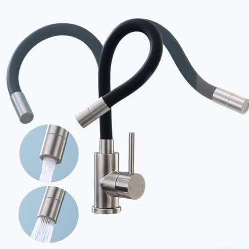 Fandipitous Grifo de cocina negro, flexible con 2 tipos de chorro, grifo de cocina de alta presión, giratorio 360°, monomando de acero inoxidable