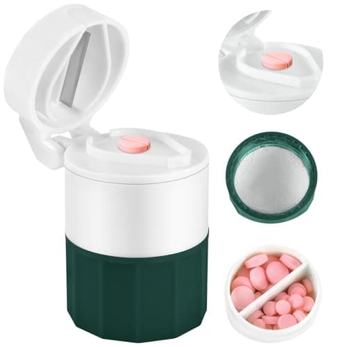 Fefod Triturador de Pastillas 4 en 1, Cortador y Partidor de Pastillas con Cuchilla y Cepillo, Pill Cutter Multifunción Organizador de Medicamentos, Cortador Pastillas para Píldoras Pequeñas y Grandes