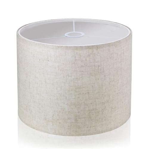 LgowithU Pantalla de tela para lámpara de mesa, pantalla de tambor medio, lámparas de pared, lámpara de noche y lámparas de pie, lino natural, tapa dura, hecha a mano, 30cm x 20cm, araña (blanco)