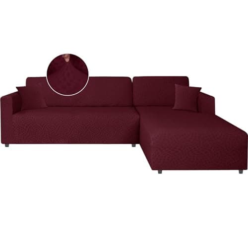 Ystyle Funda Sofa Chaise Longue Ajustables, Cubre Sofa Chaise Longue Izquierdo Derecho, 2 Piezas Protector Sofa Elasticas ChaiseLongue, Funda Sofa L (1 Plaza+2 Plazas, Borgoña)
